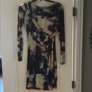 Abstract Print Long Sleeve Vera Wang Dress